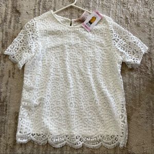 White Lace Short Sleeve Top small